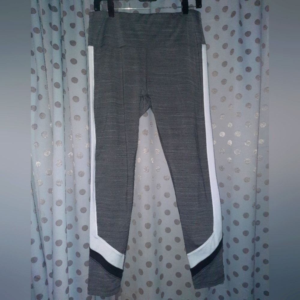 REEBOK Gray Active Legging with White & Black Side Stripe Large